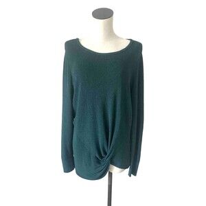 Chicos Twist Front Sweater Green Long Sleeve Slinky Top 3 XL